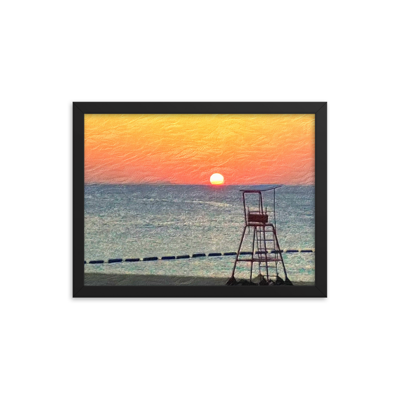 "Jinoon Beach Sunset (Ginowan)" Framed Poster. Mixed media 2018. 12" x 16" 