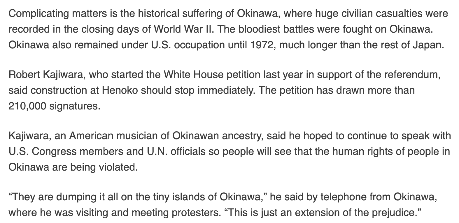 Rob Kajiwara Associated Press White House Petition Okinawa