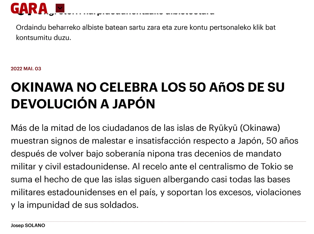 Gara, Basque news article about Okinawa